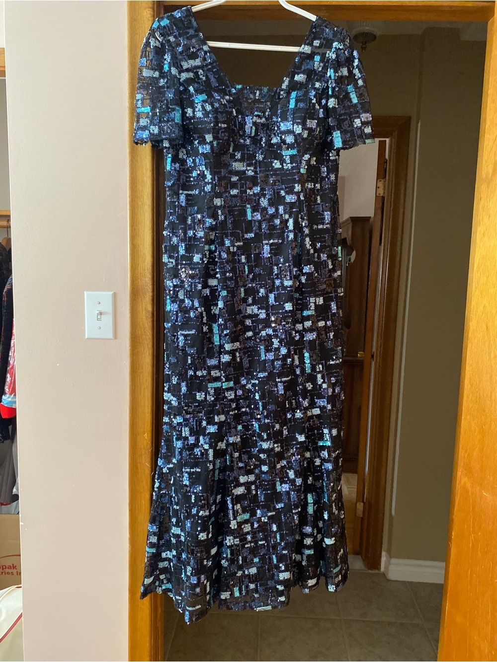 Black & Blue Printed Short-Sleeve Midi Dress